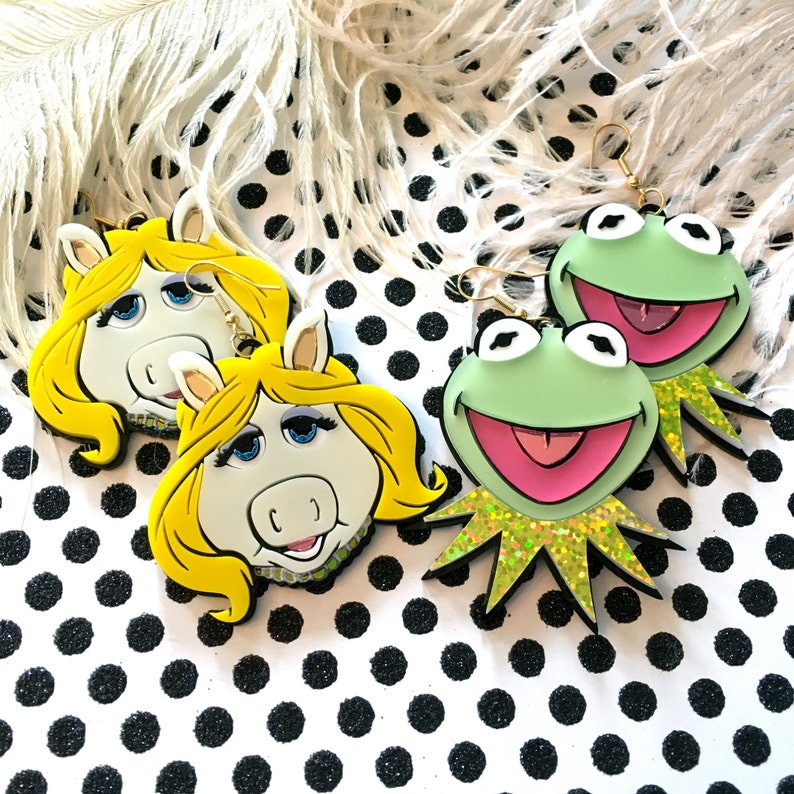 Miss Piggy and Kermit Laser Cut Earrings image 1