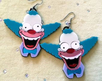 Krusty the Clown Laser Cut Acrylic Laser Cut Earrings