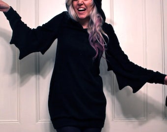 Black Knit Bat, Halloween Costume, Handmade Dress MADE TO ORDER