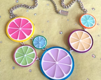 Candy Fruit Slice Acrylic Laser Cut Statement Necklace