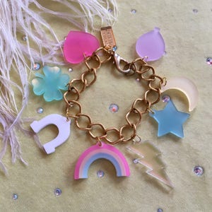 Pastel Lucky Charms Charm Bracelet, Laser Cut Acrylic, Plastic Jewelry image 4