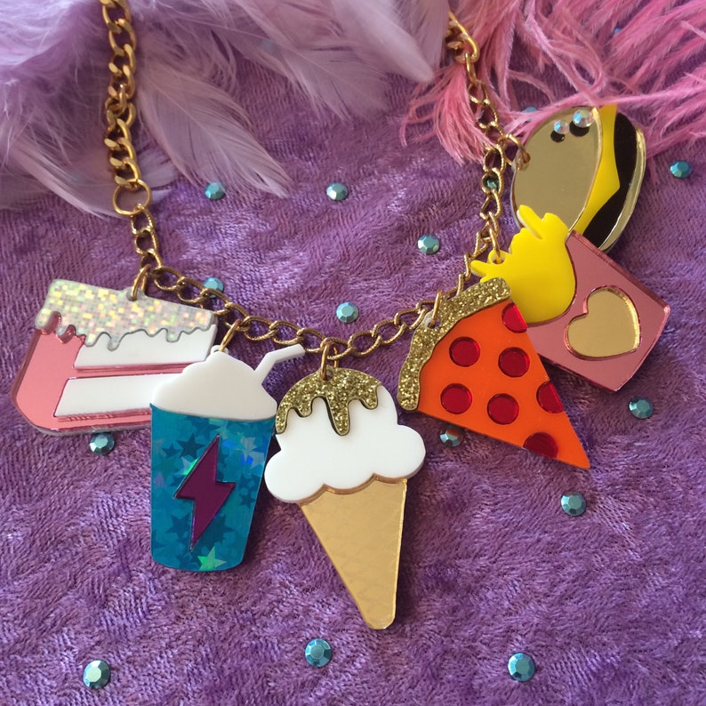 Junk Food Acrylic Charms Necklace, Laser Cut Acrylic, Plastic Jewelry image 2