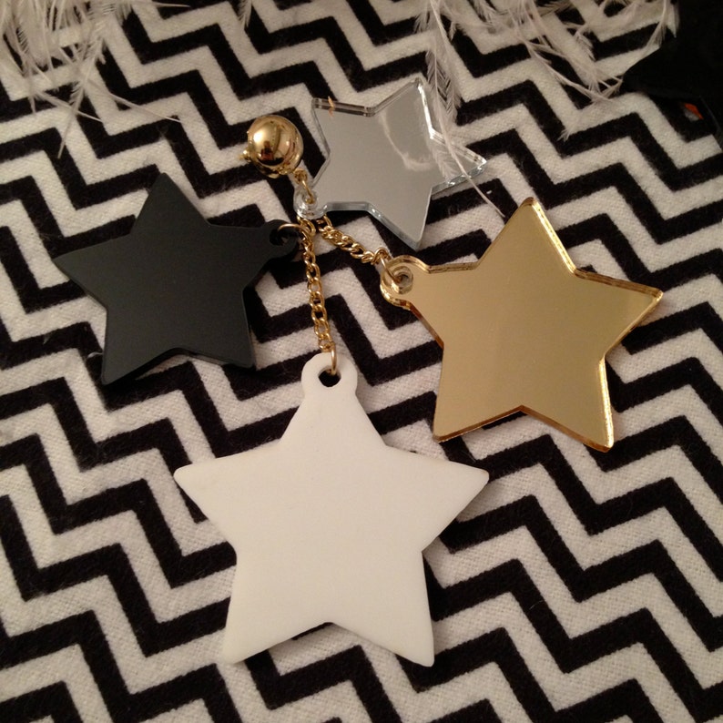 Precious Metal Dangling Stars Earrings, Laser Cut Acrylic, Plastic Jewelry image 4