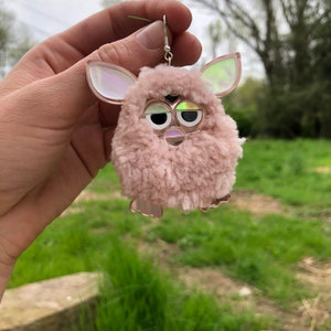 Rose Pink Furry Furby Earrings, Laser Cut Acrylic, Plastic Jewelry image 3