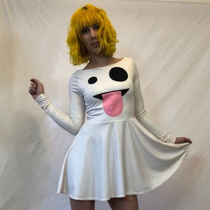 Ghost Emoji, Halloween Costume, Handmade Dress MADE TO ORDER