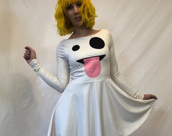 Ghost Emoji, Halloween Costume, Handmade Dress MADE TO ORDER