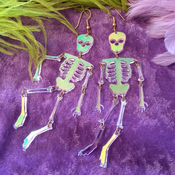 Radiant acrylic Skeleton Earrings, Laser Cut Acrylic, Plastic Jewelry