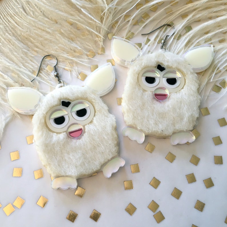 Furry Furby Earrings, Laser Cut Acrylic, Plastic Jewelry image 1