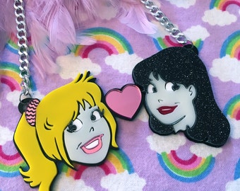 Betty and Veronica Laser Cut Acrylic Necklace
