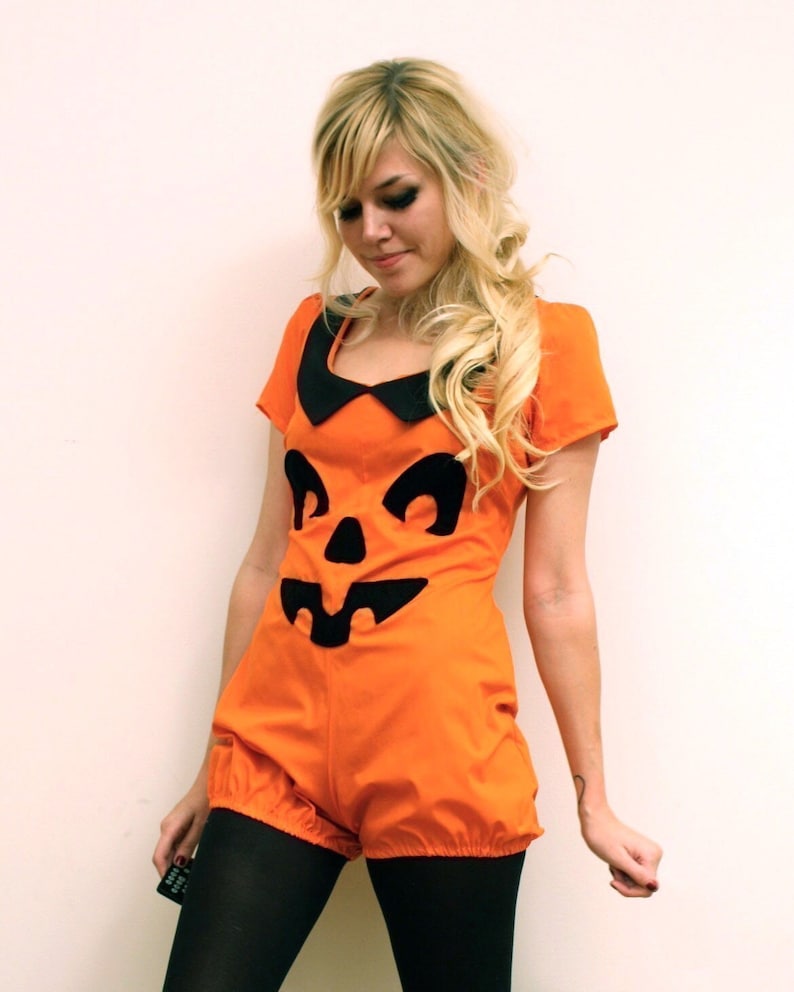 Jack O Lantern Pumpkin, Halloween Costume, Handmade Playsuit MADE TO ORDER 