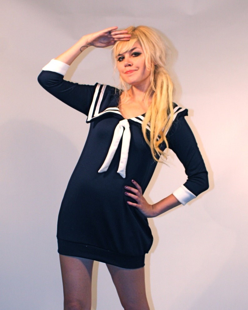 Navy Blue Sailor Dress MADE TO ORDER image 1