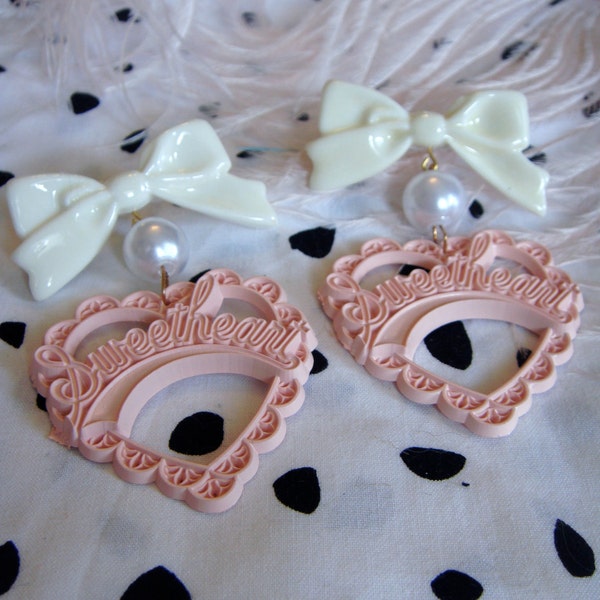 Pink and White Sweetheart Earrings