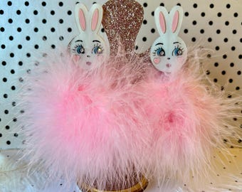 Bunny Rabbit, Pink Fur Furry Puff Pom pom Earring, Laser Cut, Plastic Jewelry