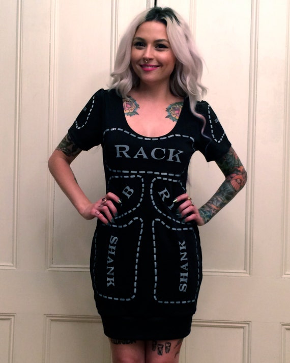 cuts of meat dress Black Cuts of Meat Screen Print Butcher Dress MADE TO ORDER