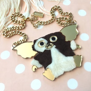 Gizmo The Gremlin Fur 3D Necklace, Laser Cut Acrylic, Plastic Jewelry image 1