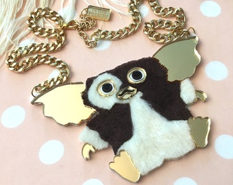 Gizmo The Gremlin Fur 3D Necklace, Laser Cut Acrylic, Plastic Jewelry