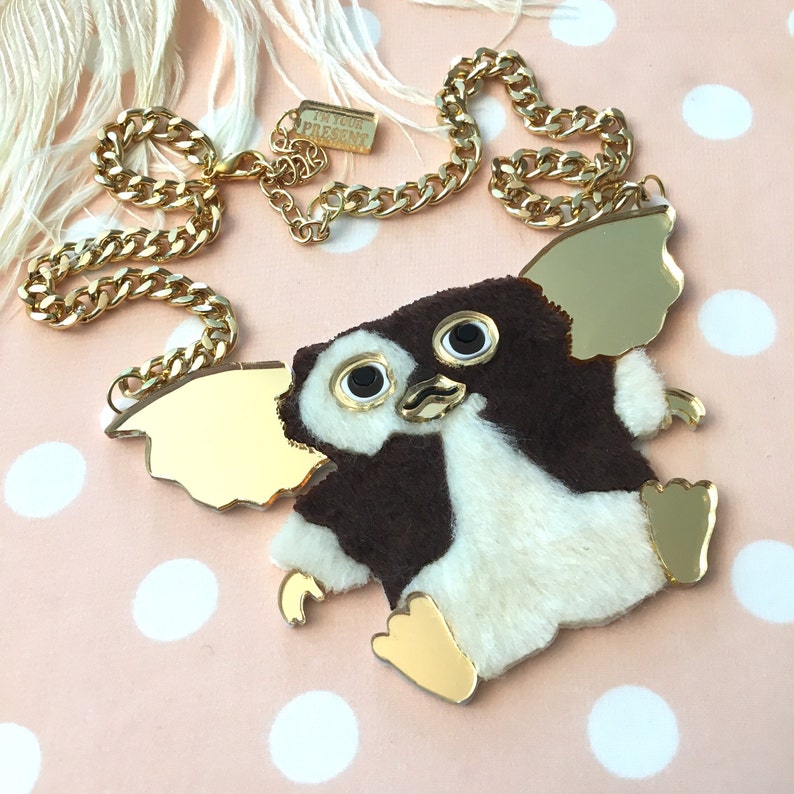 Gizmo The Gremlin Fur 3D Necklace, Laser Cut Acrylic, Plastic Jewelry image 1