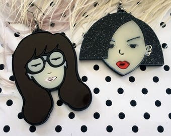 Daria e Jane Cartoon Brincos de acrílico cortados a laser, acrílico cortado a laser, joias de plástico