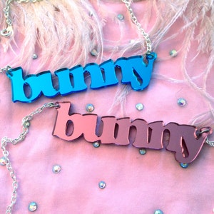 Pink or Blue Mirror Acrylic BUNNY Necklace