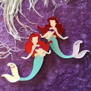 The Little Mermaid Earrings, Laser Cut Acrylic, Plastic Jewelry image 2