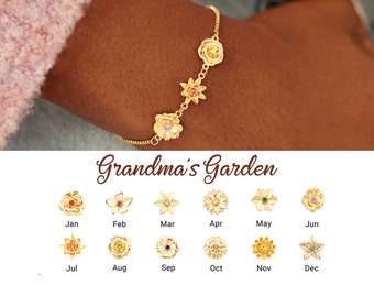 1-10 Bracciale con fiori di nascita tridimensionali, regalo per la festa della mamma, braccialetto per la mamma, braccialetto per la nonna, braccialetto di famiglia per la mamma, regalo di Natale