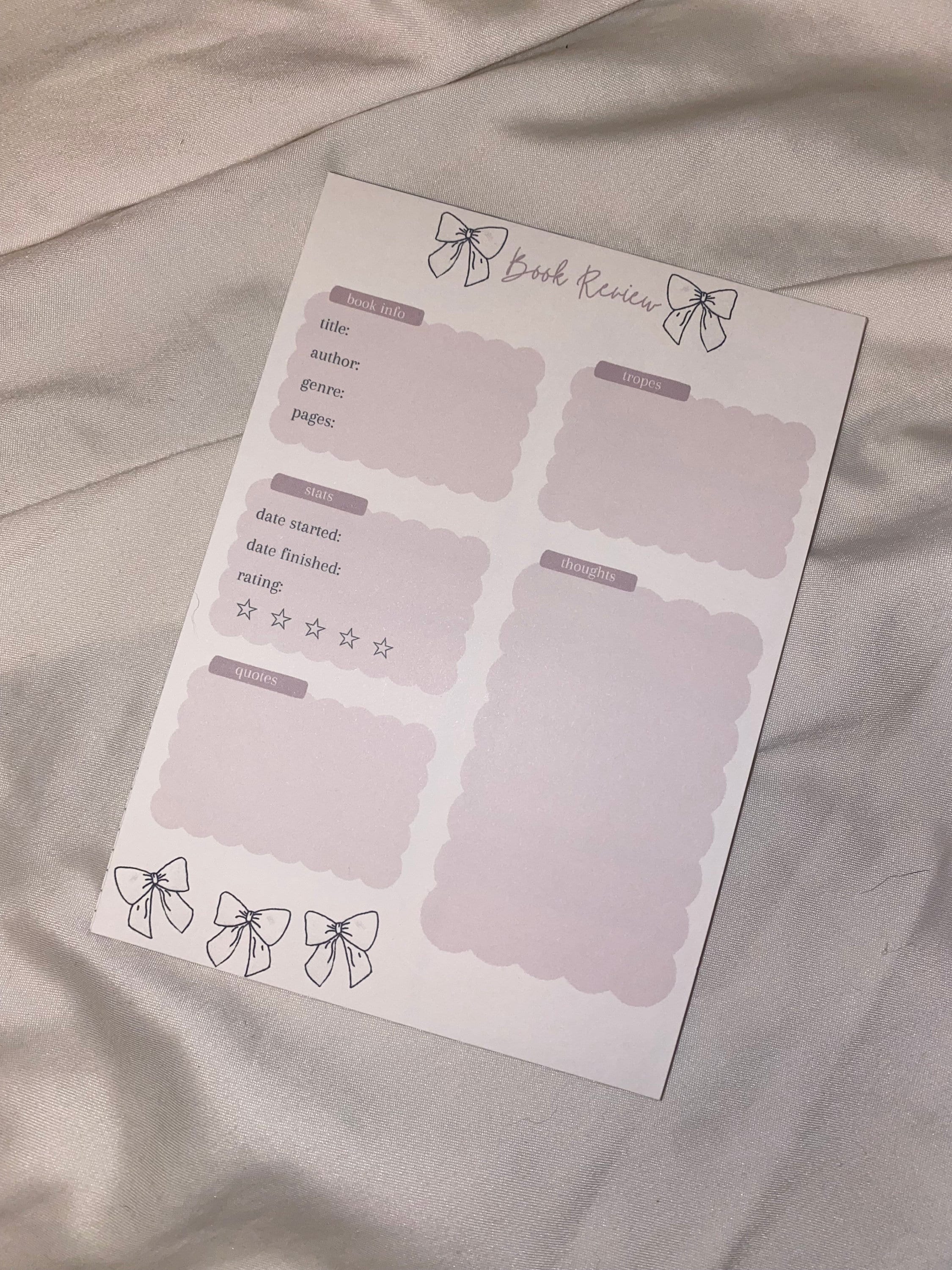 Coquette Book Review Notepad - Etsy