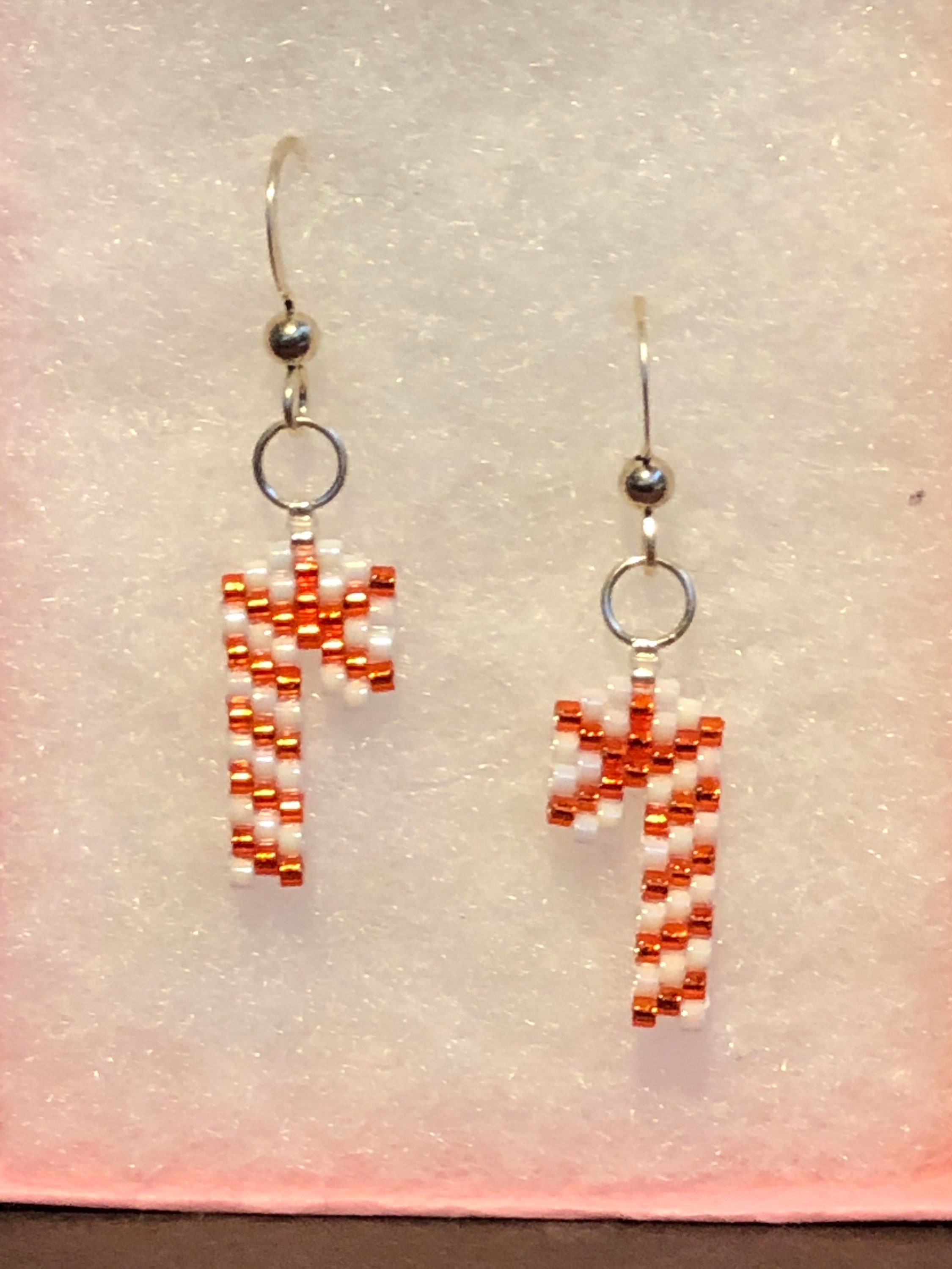 Beaded Brick Stitch Candy Cane Earrings Etsy