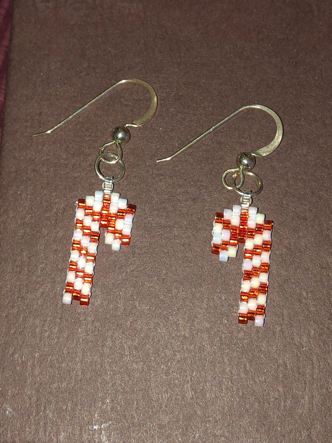 Beaded Brick Stitch Candy Cane Earrings Etsy