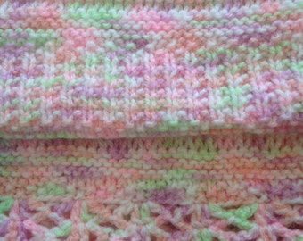 Pastel Knit Scarf with Lace Edge