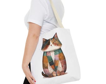 Cat Patchwork Polyester Tote Bag, Pet Lover Gift