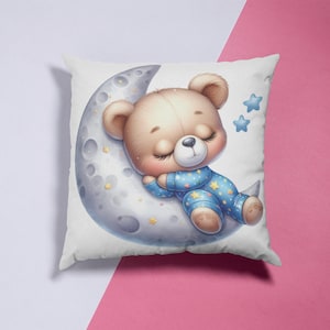 Adorable Baby Bear Moon Pillow for Cozy Cuddles - Nursery Decor and Baby Shower Gift, Cuddle Up Pillow, Kids Room Pillow, Cute Animal Pillow