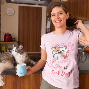 Valentine&#39;s Day Cat T-Shirt: Unisex Softstyle Tee, Cat Lover Gift