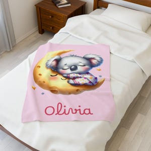 Personalized Koala Baby Blanket - Trendy Baby Shower Gift, Personalized Plush Throw, Custom Cute Animal Nursery Decor,  Soft Toddler Blankie
