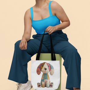 Borsa tote patchwork con adorabile cane, graziosa borsa per amanti degli animali, regalo a tema cane, borsa della spesa in tela, divertente stampa animalier, regalo unico, festa della mamma