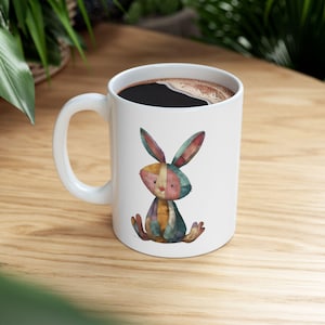 Patchwork Bunny Ceramic Coffee Mug: Art-Inspired Animal Lover Gift (11oz or 15oz)