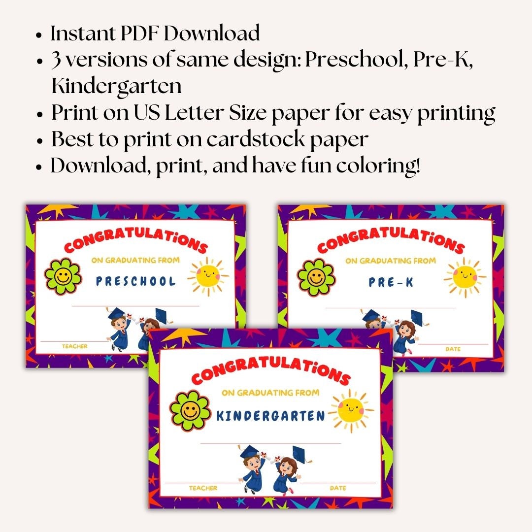 Preschool Graduation Certificate Worksheet Printable Pre-k Kindergarten