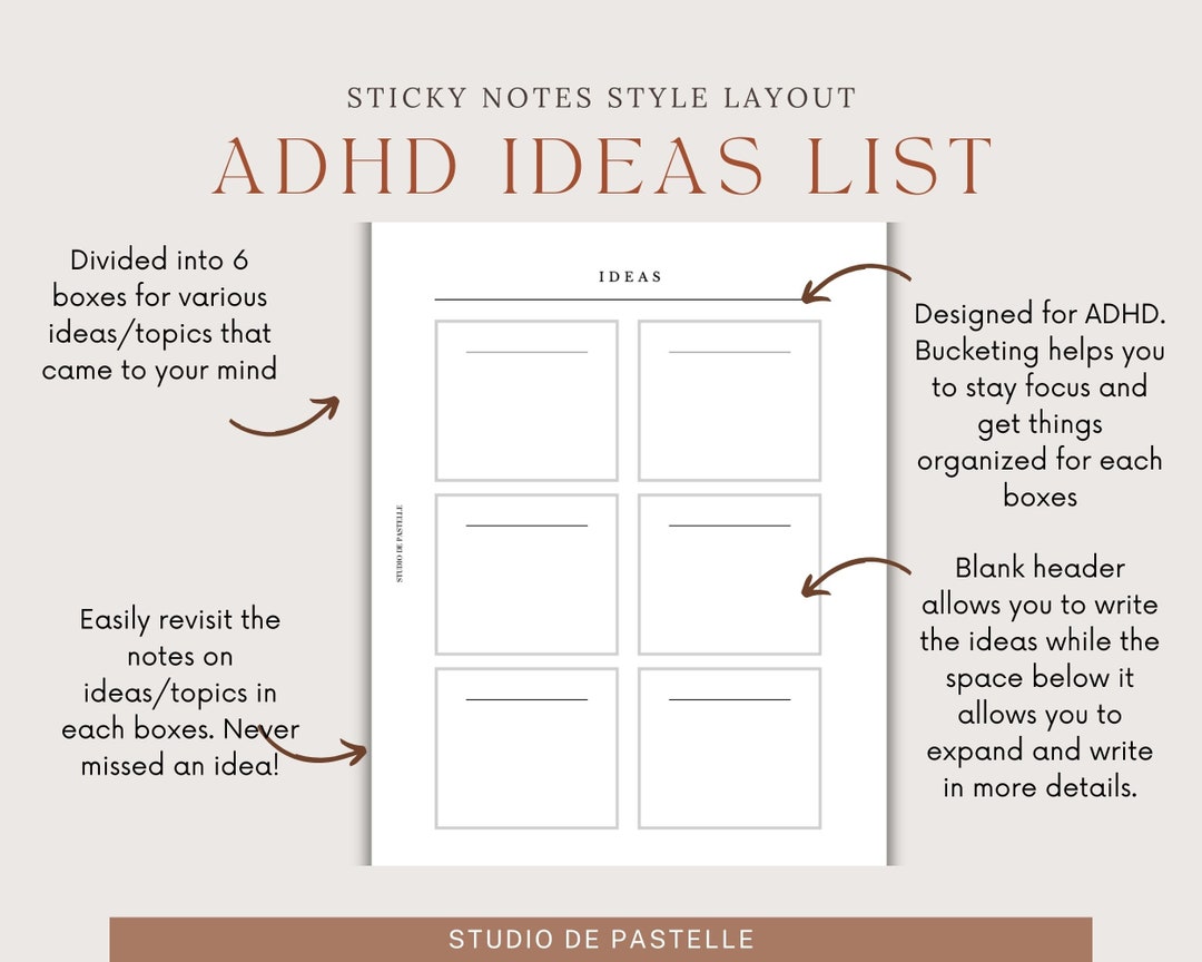 Adhd Ideas List Printable Planner Insert Productivity A5 Filofax ...