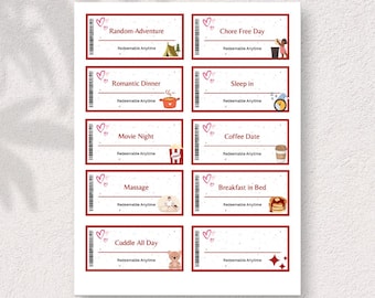 romantic love reward coupon ideas couple date gift ideas printable pdf