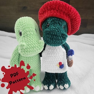 Arty the Artist Alligator | Crochet Amigurumi Pattern | Alligator Pattern with Artist Costume | Animals in Costumes | Instant Download PDF