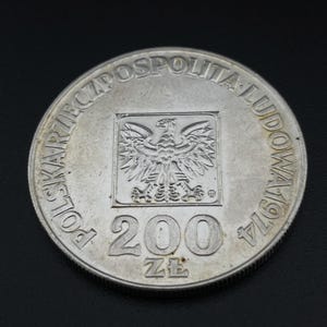 Polonia 200 zlotych, moneta d&#39;argento del 1974