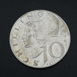 1950s Austria 10 schilling, 1958 Silver coin
