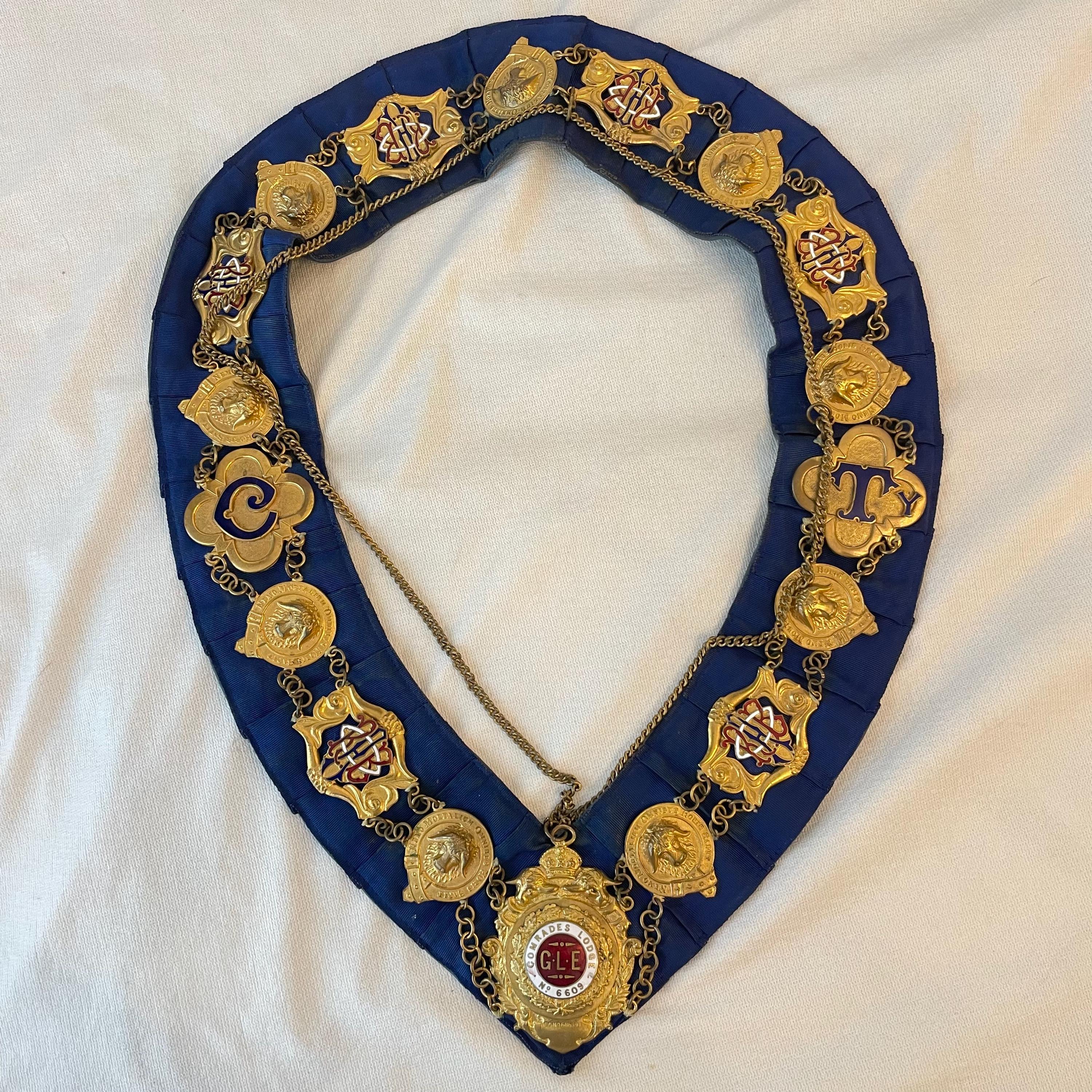 Vintage RAOB Comrades Lodge No. 6609 GLE Collar Jewel – F.C. Parry Ltd Regalia – Antique Masonic Fraternal Chain