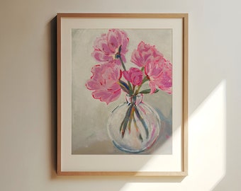 Pink Peony Floral Still Life Painting | Fine Art Print