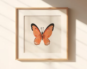 Bright Orange Butterfly | Unframed Fine Art Print | Original Acrylic Painting | Giclee Wall Decor