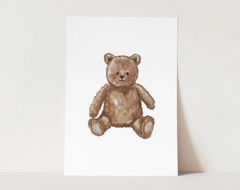 Teddy Bear Art Print | Unframed Bear Painting Print | Original Nursery Wall | Art Teddy Bear
