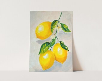 Off White Lemon Art Print | Unframed Original Giclee Fine Art Pink | Lemon Still Life