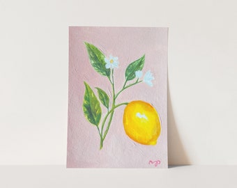 Pink Lemon Art Print | Unframed Original Giclee Fine Art Pink | Lemon Still Life