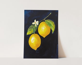 Blue Lemon Art Print | Unframed Original Giclee Fine Art Pink | Lemon Still Life