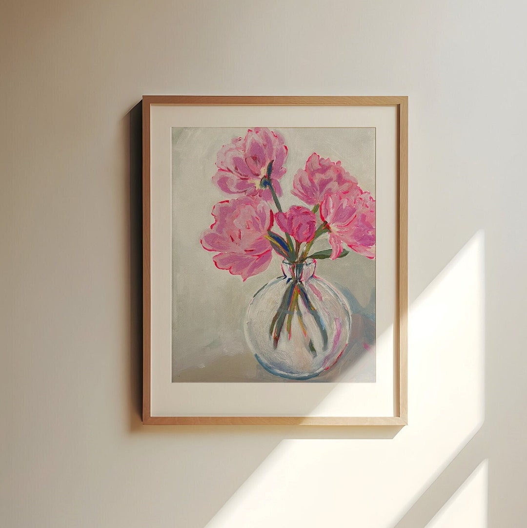 Pink Peony Floral Still Life Painting | Fine Art Print - Etsy