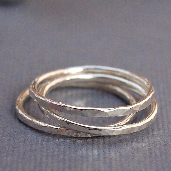 Hammered Sterling Stack - 3 rings - Customized Size